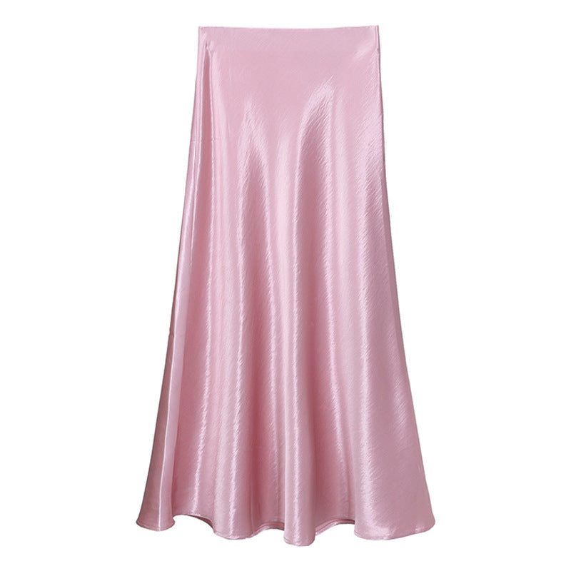 Damen nan eleganter Midirock aus Satin mit A-Linie und nahtlosem Bund Drune