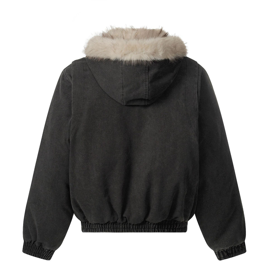 Herren Canvas-Bomberjacke mit abnehmbarer Kunstfellkapuze und elastischem Saum Drune