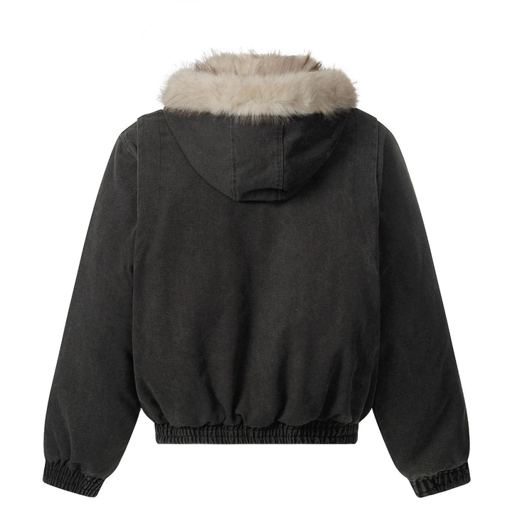 Herren Canvas-Bomberjacke mit abnehmbarer Kunstfellkapuze und elastischem Saum Drune