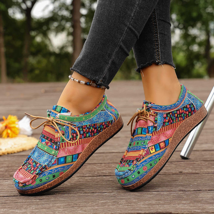Damen bunte gemusterte Canvas-Schnürschuhe mit leichter Plateau-Sohle Drune
