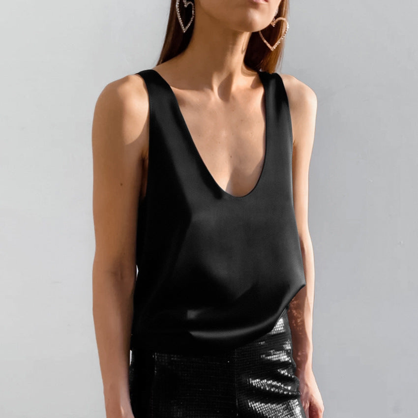 DruneFrauen Satin U Hals T-Shirt Ärmelloses Top
