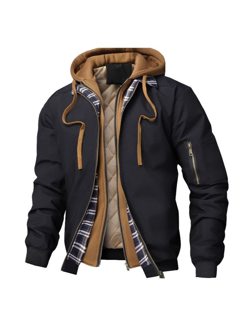 Herren Layered Bomberjacke mit Kapuzen-Inlay, gesteppter Innenweste und Ärmeltasche Drune