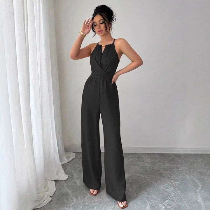 Damen Ärmelloser Neckholder-Jumpsuit mit Wickeloberteil und weitem Bein Drune