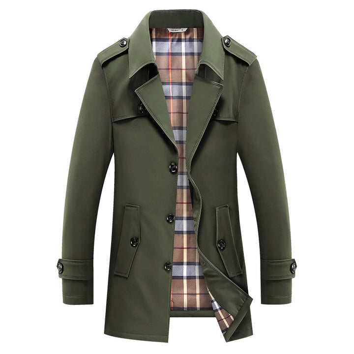 Herren Kurztrenchcoat mit kariertem Innenfutter und Schulterklappen Drune