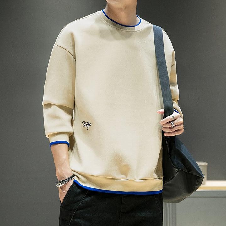 Herren Relaxed-Sweatshirt mit kontrastpaspelierten Bündchen und Clean-Rundhals Drune