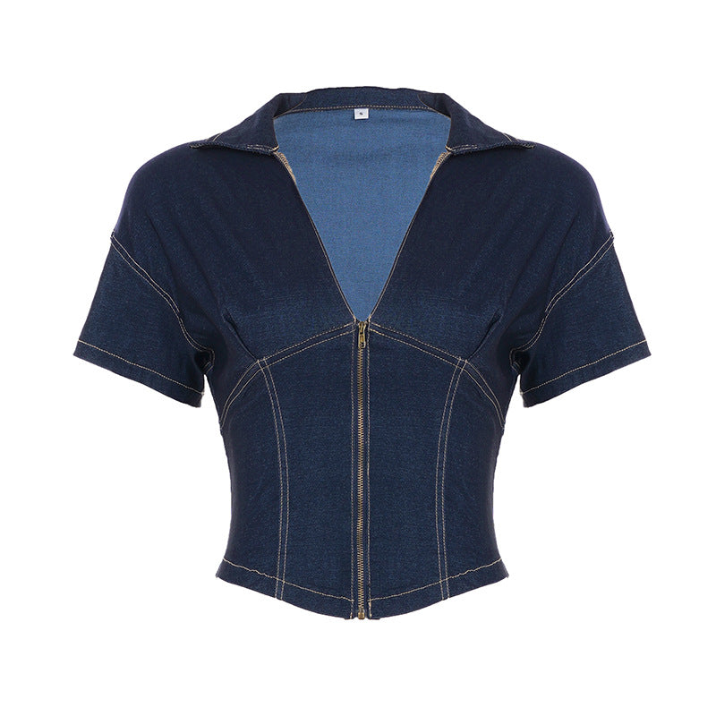 Damen Jeansblusenjacke mit stylischem Zipper und modischem Schnitt Drune