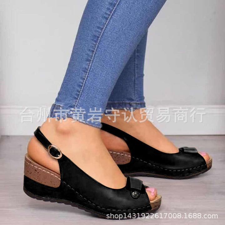 Damen nan Keilsandalen mit verstellbarem Fersenriemen und Korkabsatz Drune
