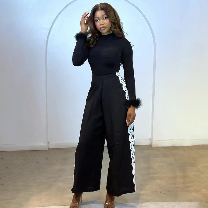 Damen Elegantes Set mit figurbetonendem Oberteil und weitem Hosenstil Drune