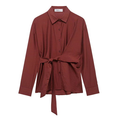 Damen nan locker geschnittene Hemdbluse mit Bindegürtel und kastigem Schnitt Drune