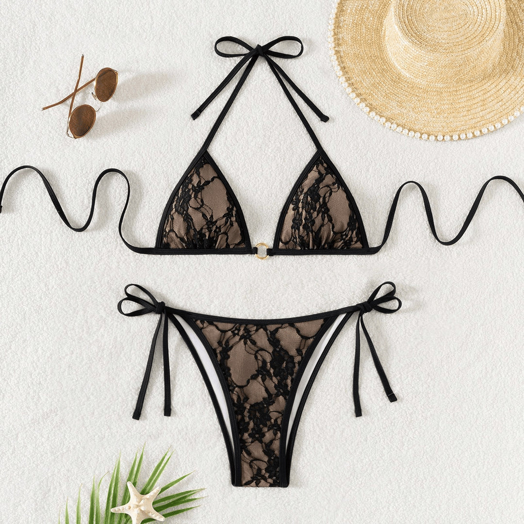 Damen Spitze Triangel-Bikini mit raffinierten Bindebändern Drune