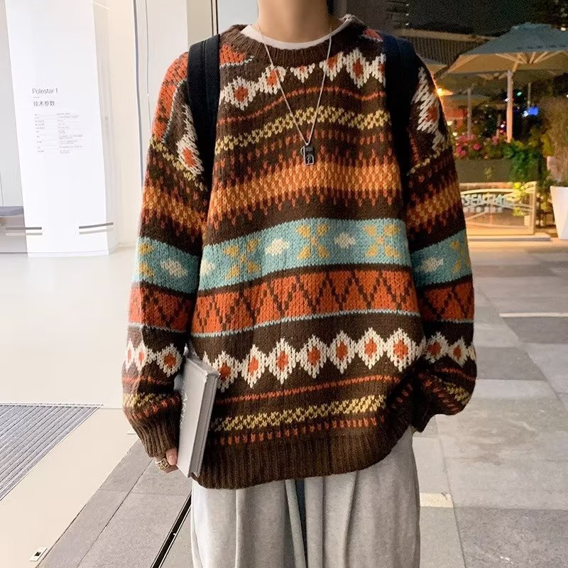 Damen Gemütlicher Grobstrickpullover mit grafischem Muster Drune