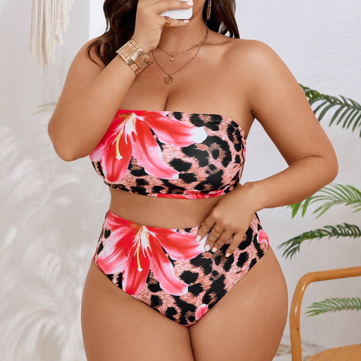 Damen Hochgeschnittenes Bikini-Set mit farbenfrohem Blumendesign Drune