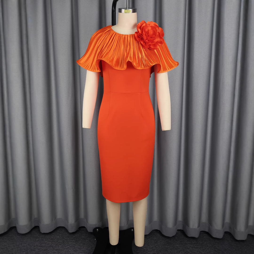 Damen figurbetontes Cocktailkleid mit drapiertem Volant und floraler Applikation Drune