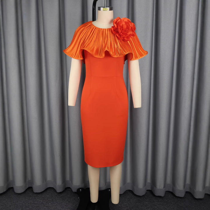 Damen figurbetontes Cocktailkleid mit drapiertem Volant und floraler Applikation Drune