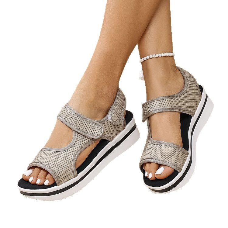 Damen Keil-Sandalen mit atmungsaktivem Mesh und verstellbaren Klettverschlüssen Drune