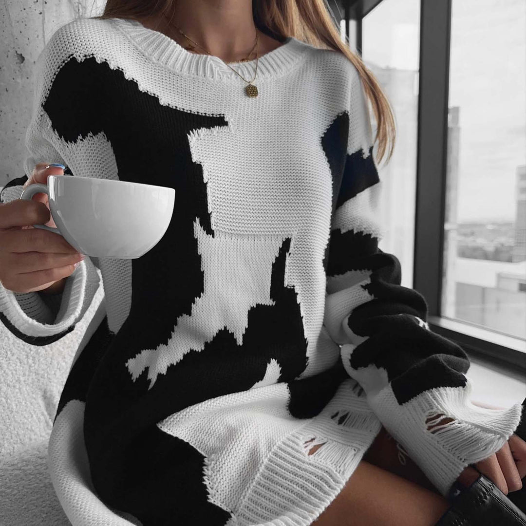 Damen Grob gestrickter Oversized Pullover mit aufregendem Grafikdesign Drune