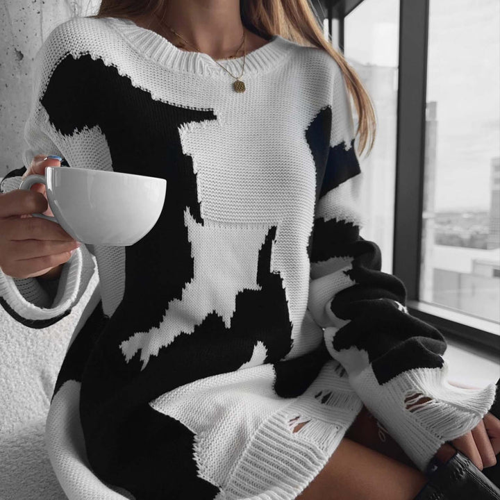 Damen Grob gestrickter Oversized Pullover mit aufregendem Grafikdesign Drune