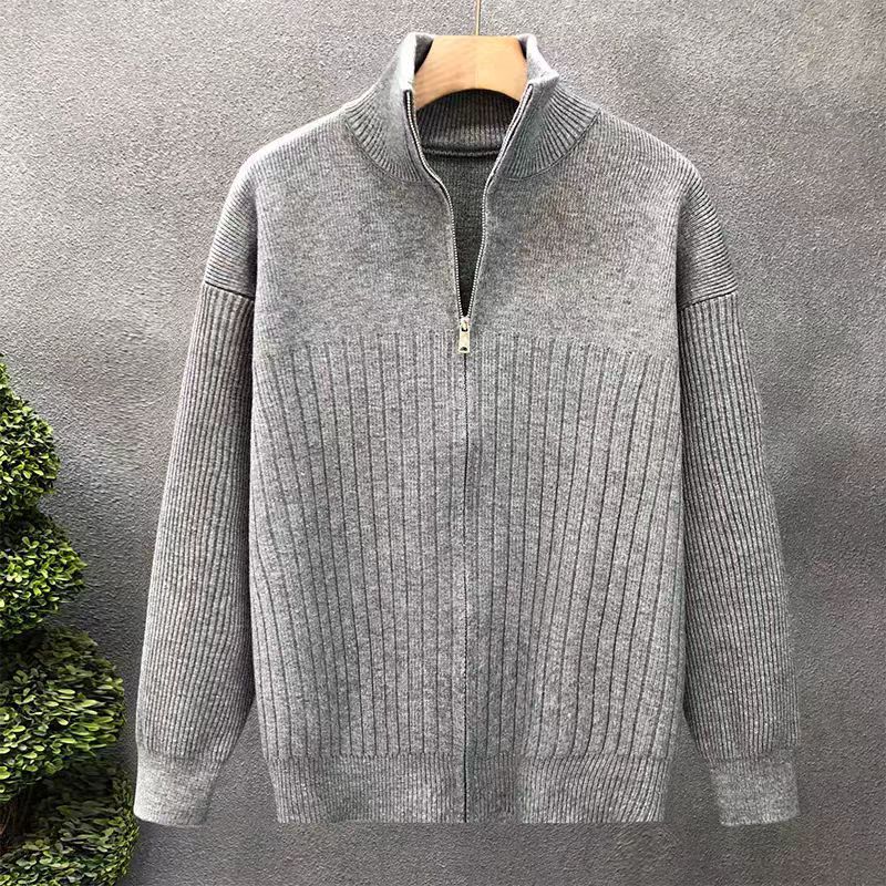 Herren Oversize Feinstrick-Pullover mit halbem Reißverschluss und markanter Rippenstruktur Drune