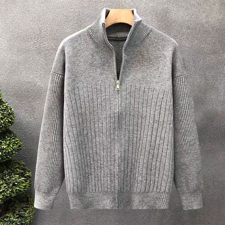 Herren Oversize Feinstrick-Pullover mit halbem Reißverschluss und markanter Rippenstruktur Drune
