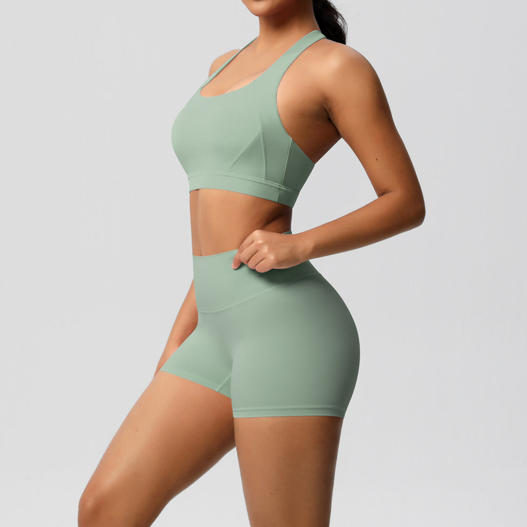 Damen Sport-BH und Hochbund-Shorts Set mit nahtloser Verarbeitung und atmungsaktiven Materialien Drune