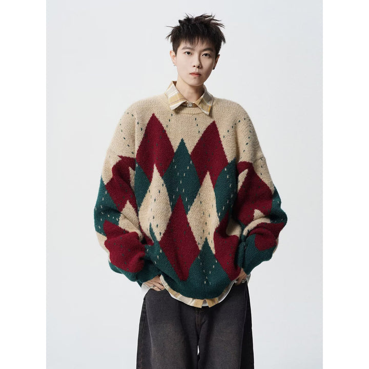 Unisex Grobstrickpullover mit Rautenmuster Drune