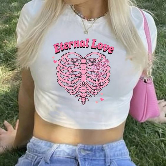 Damen Crop-T-Shirt mit kreativem Nostalgie-Druck und lässigem Schnitt Drune