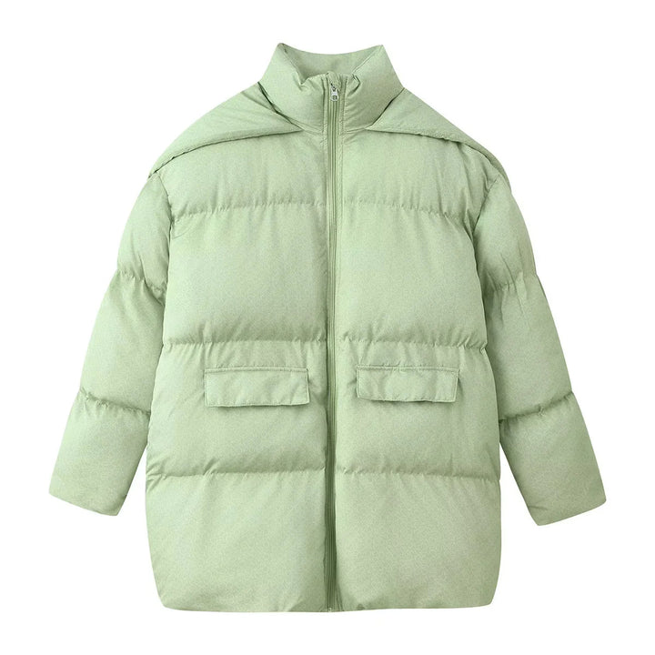 Damen nan gefütterter Oversize Steppmantel mit Kapuze, Thermowattierung und Pattentaschen Drune
