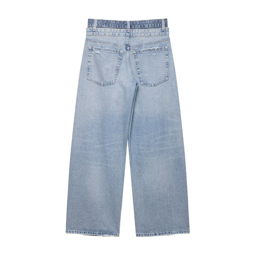 Damen Locker-sitzende Distressed Denim-Jeans mit weitem Cropped-Bein Drune