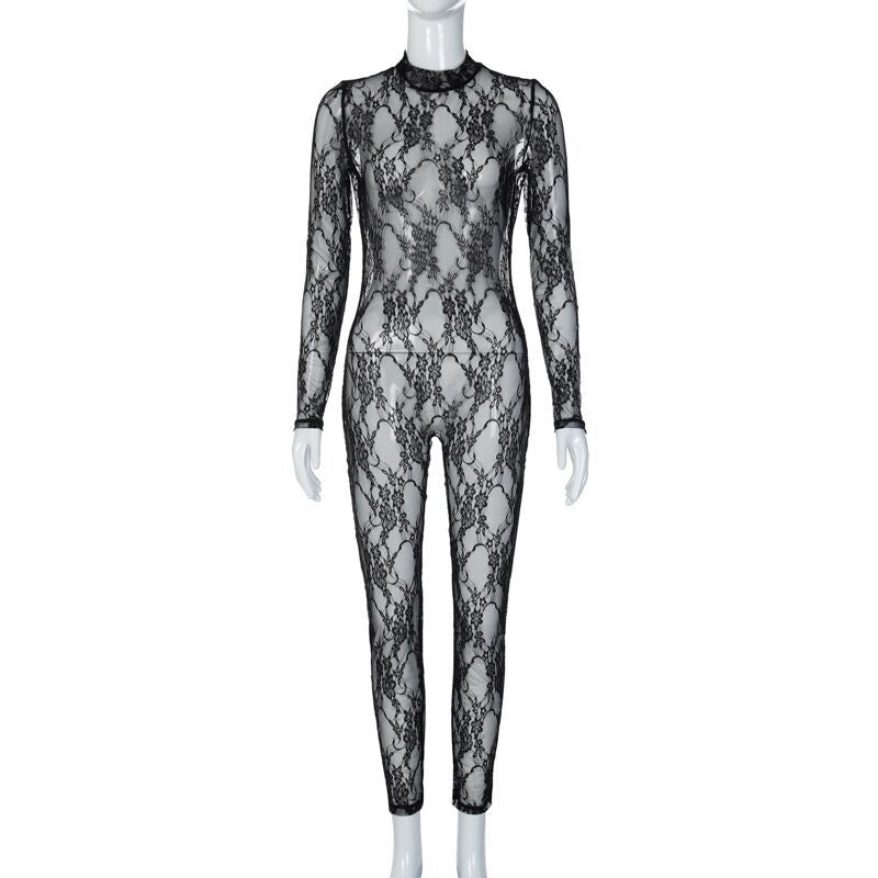 Damen Langärmliger Body mit floraler Spitze Drune