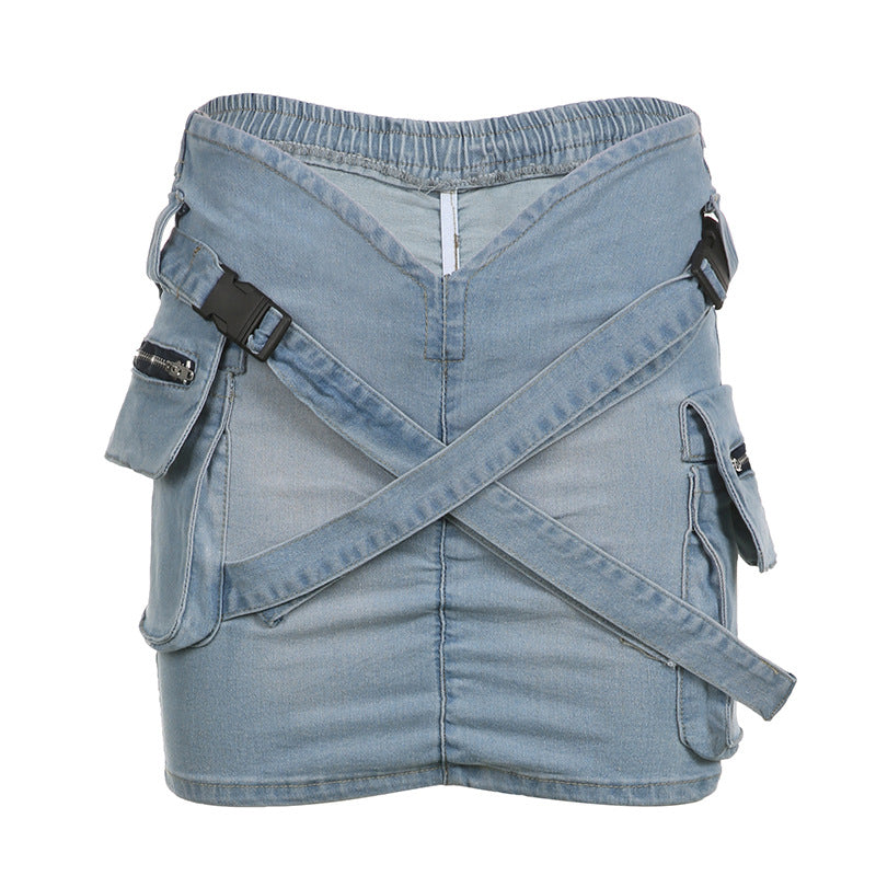 Damen Denim-Minirock mit praktischen Taschen und elastischem Bund Drune