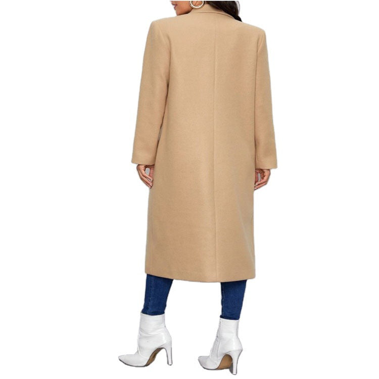 Damen Maxilanger Einreihiger Mantel im minimalistischen Tailoring mit verdeckter Knopfleiste und Eingrifftaschen Drune