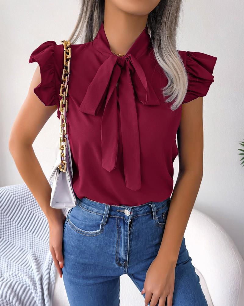 Damen Bluse mit verspielten Puffärmeln und schicker Schleife Drune