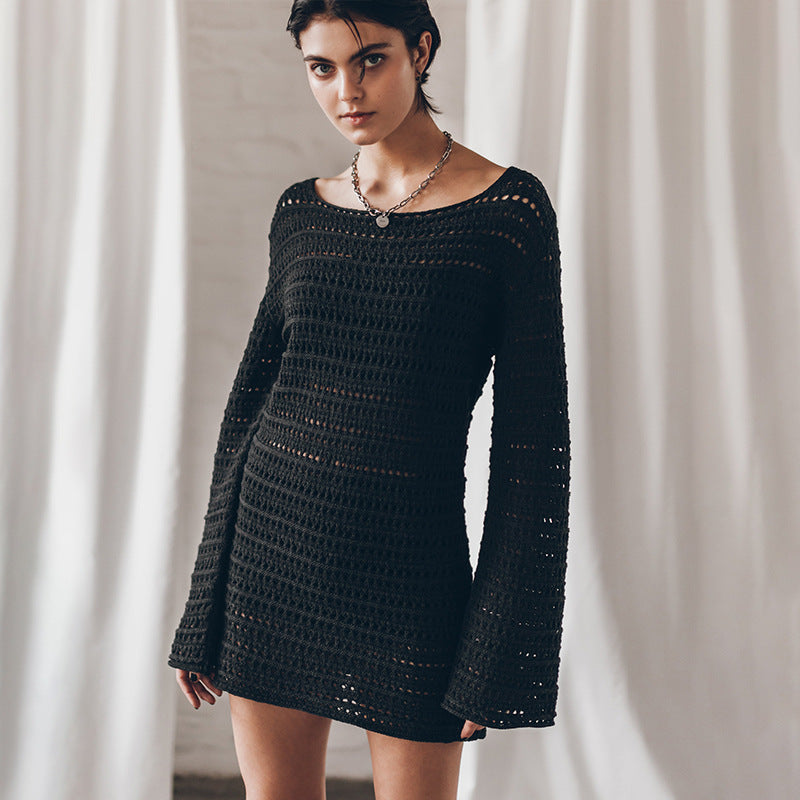 Damen gehäkeltes Minikleid mit langen Ärmeln Drune