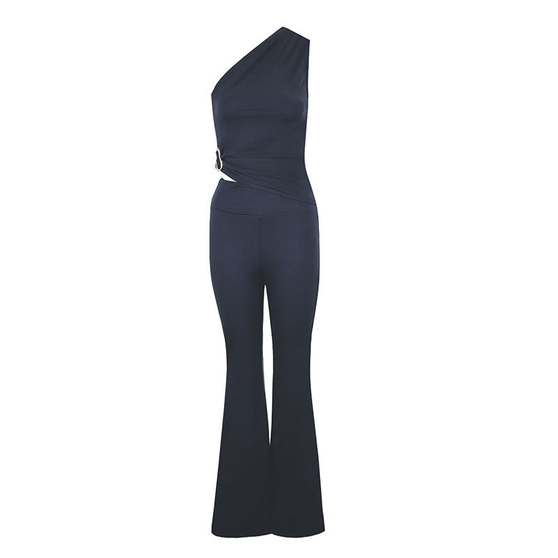Damen Eleganter Jumpsuit mit asymmetrischem Design und dekorativer Taillierung Drune