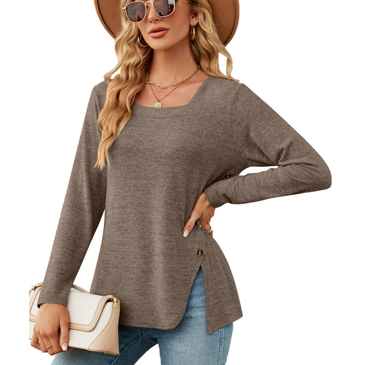 Damen lockerer Langarm-Top mit asymmetrischem Saum Drune