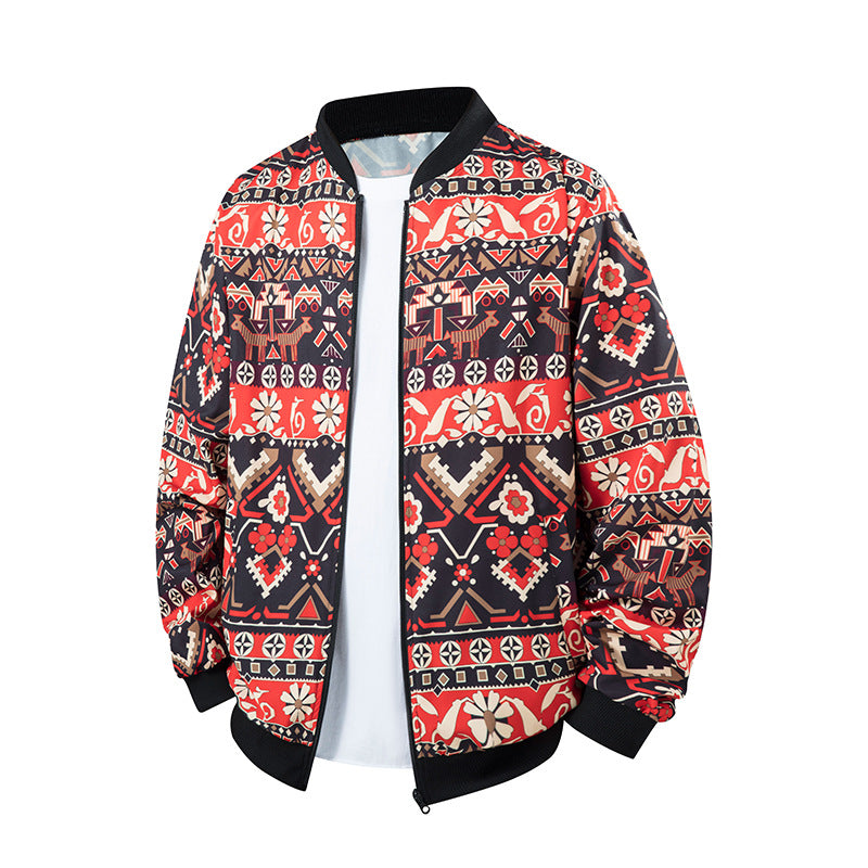 Herren Bomberjacke im Ethno-Print mit leichter Wattierung und geripptem Saum Drune