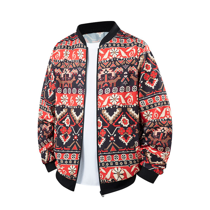 Herren Bomberjacke im Ethno-Print mit leichter Wattierung und geripptem Saum Drune