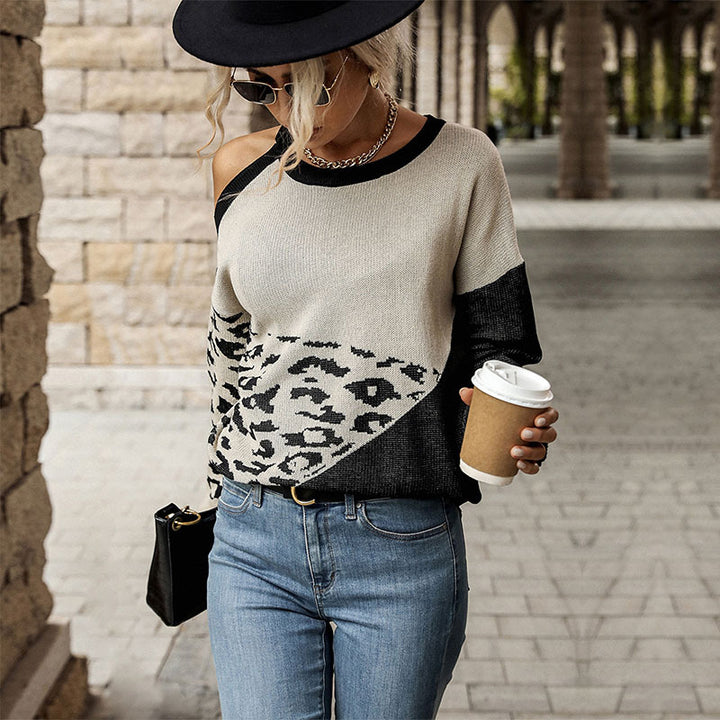 Damen Lässiger Strickpullover mit Leopardenmuster Drune