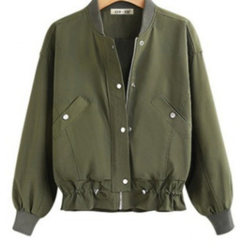 Damen Oversize Bomberjacke mit Tunnelzugbund, Druckknopfleiste und aufgesetzten Taschen Drune