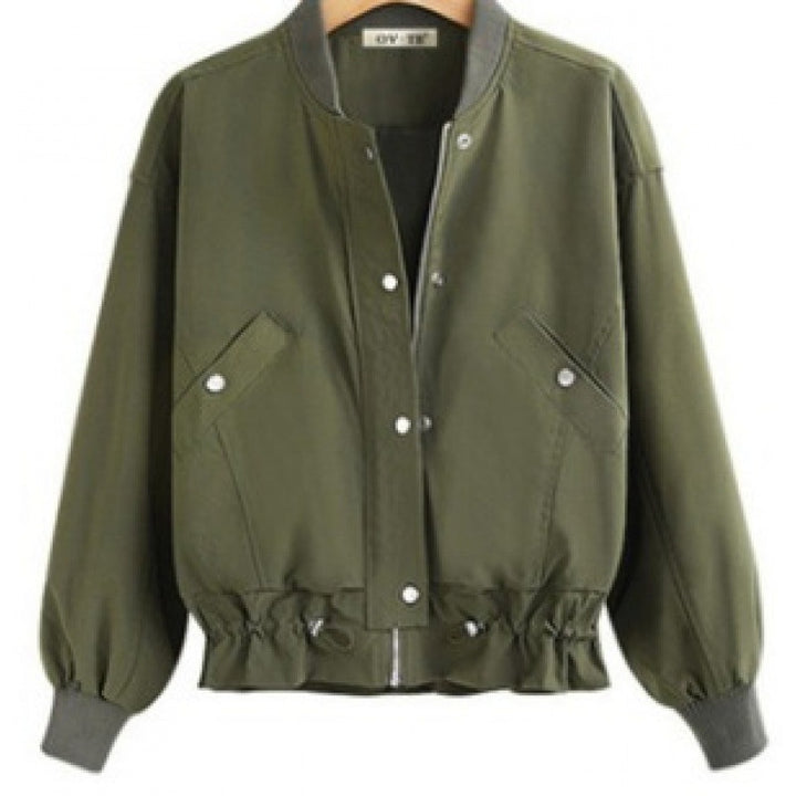 Damen Oversize Bomberjacke mit Tunnelzugbund, Druckknopfleiste und aufgesetzten Taschen Drune