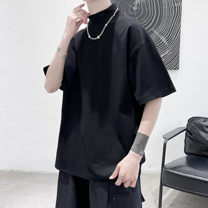 Herren nan oversized Rollkragen-T-Shirt mit halblangen Ärmeln und lässiger Boxy-Passform Drune