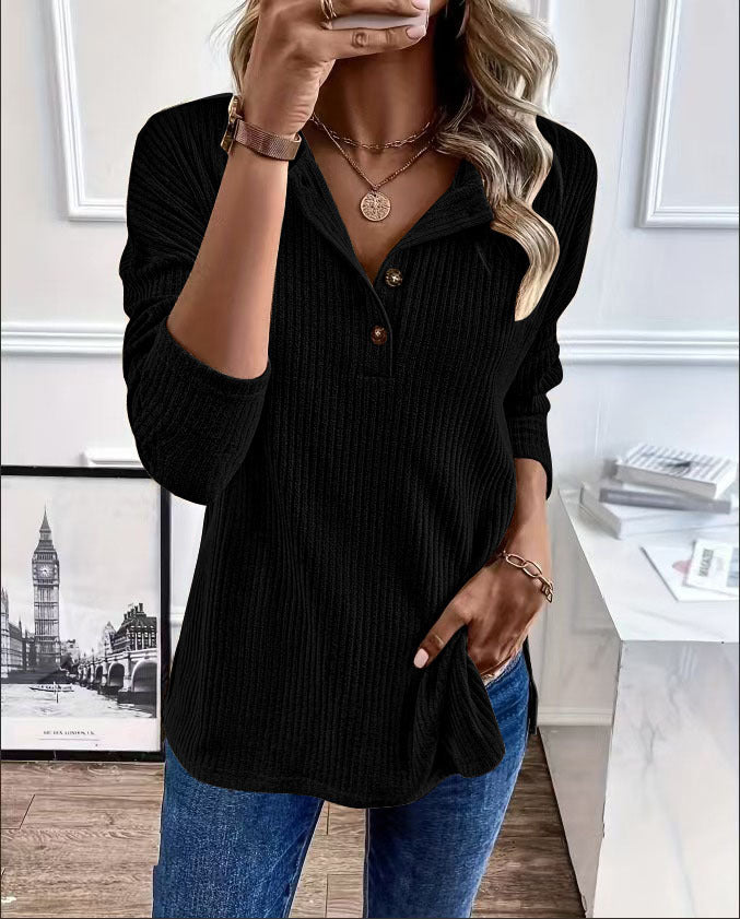 Damen Gerippter Longsleeve-Pullover mit Henley-Kragen und lässiger Tunika-Passform Drune
