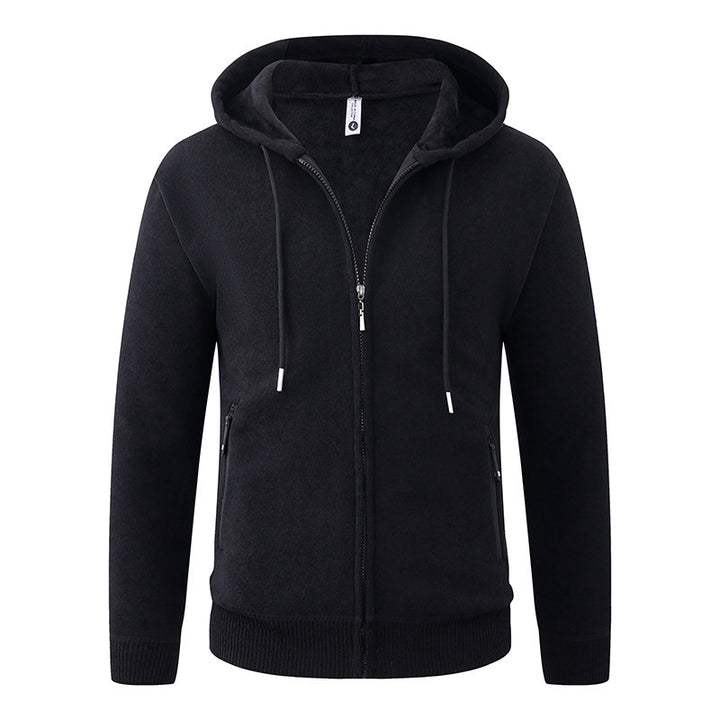 Herren Kapuzen-Fleecejacke mit durchgehendem Reißverschluss und gerippten Bündchen Drune