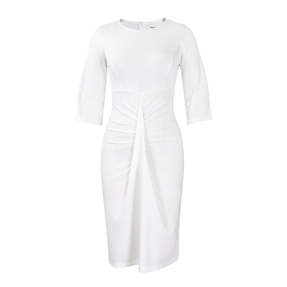 Damen Elegantes und figurbetontes Kleid mit modischen Raffungen Drune