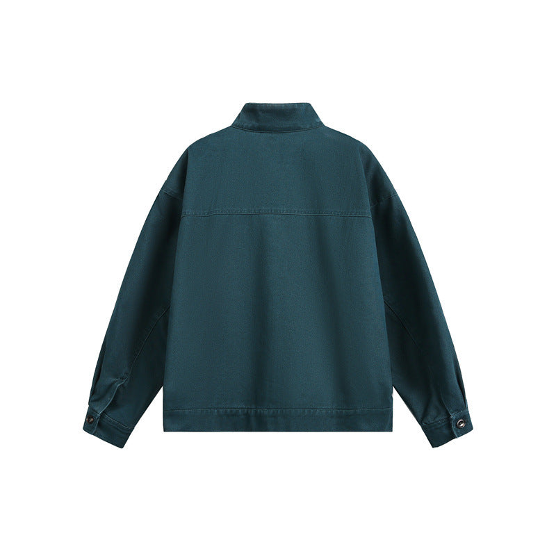Unisex Kurz geschnittener Canvas-Arbeiterblouson mit hohem Stehkragen Drune