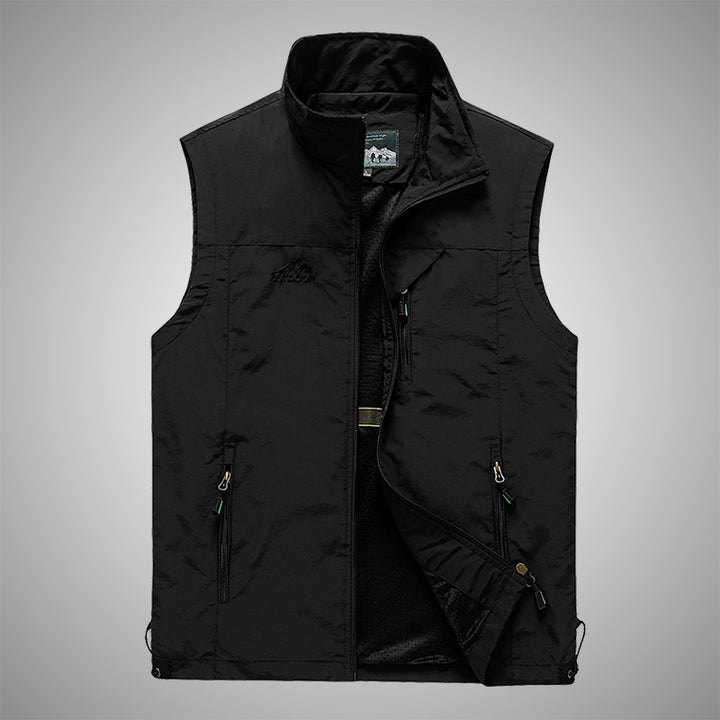 Herren Multifunktionale Outdoorweste mit winddichter Hülle, Netzfutter und Reißverschlusstaschen Drune