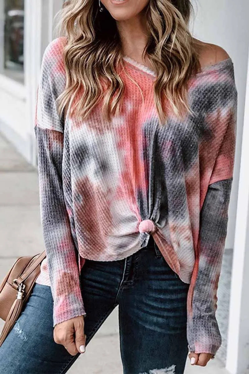 Damen lässiges Oversized Oberteil mit Spitzenhemd Detail und modischem Knoten Drune