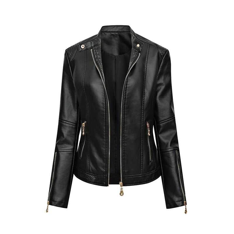 Damen Asymmetrische Bikerjacke aus Kunstleder mit Nietenbesatz und tailliertem Schnitt Drune
