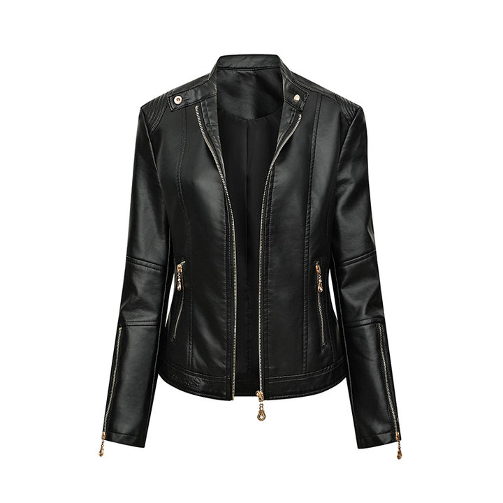 Damen Asymmetrische Bikerjacke aus Kunstleder mit Nietenbesatz und tailliertem Schnitt Drune