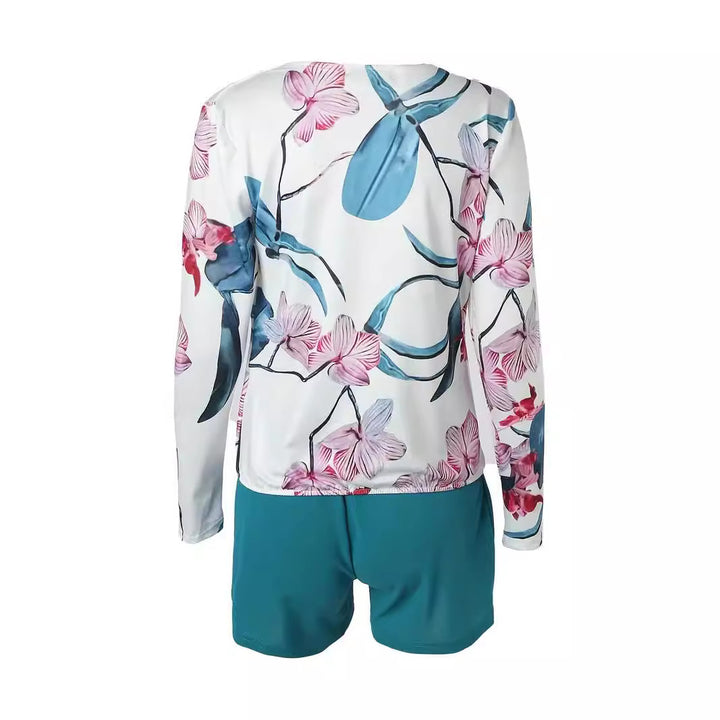 Damen Floral Bedruckte Body mit Wrap-Ausschnitt Drune